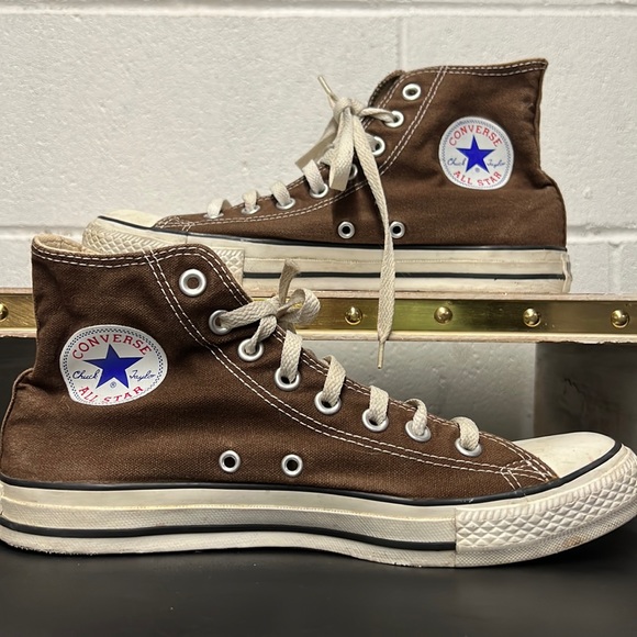 Vtg brown canvas hi top sneaker shoe dark brown mens 8 Womens 10